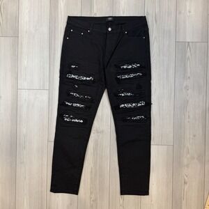 Amiri Bandana Patch Thrasher Jeans Size 36 Black 36x30 Distressed